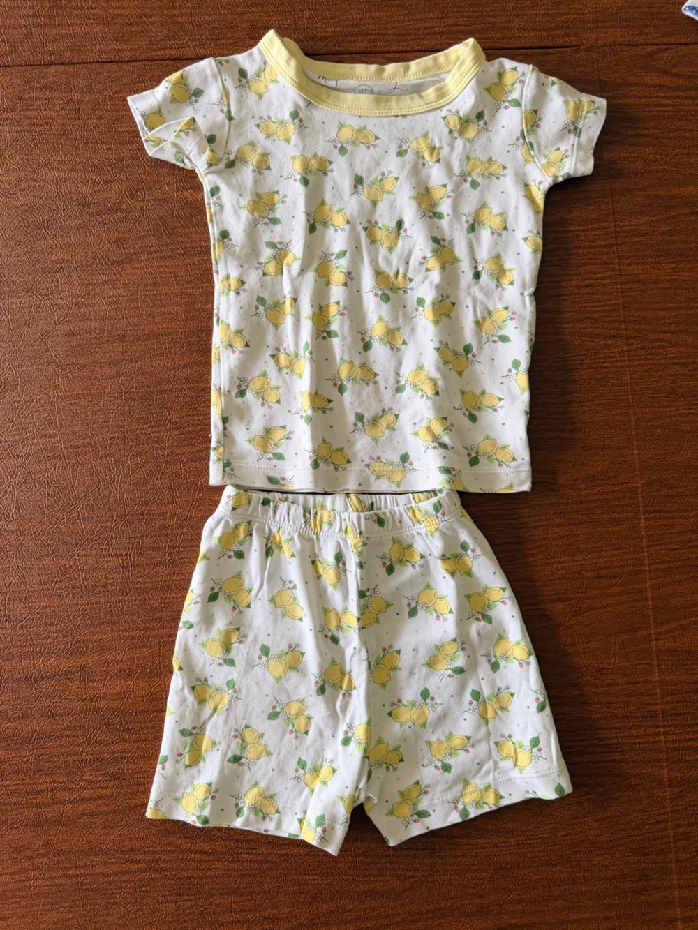 Girls Yellow Lemon Print Short Pajama Set